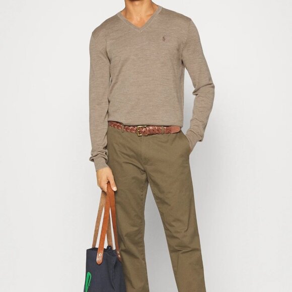 Men’s Polo by Ralph Lauren Brown Cream Beige V-Neck Sweater XL – Classic & Cozy - Picture 1 of 11